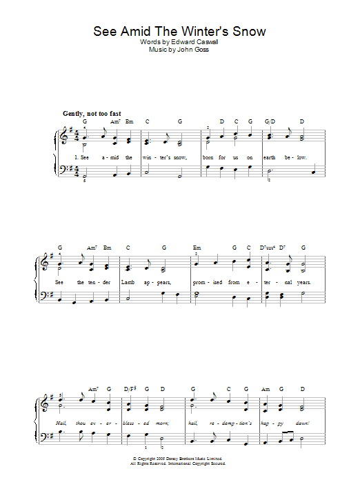 Edward Caswall See Amid The Winter's Snow sheet music notes and chords. Download Printable PDF.