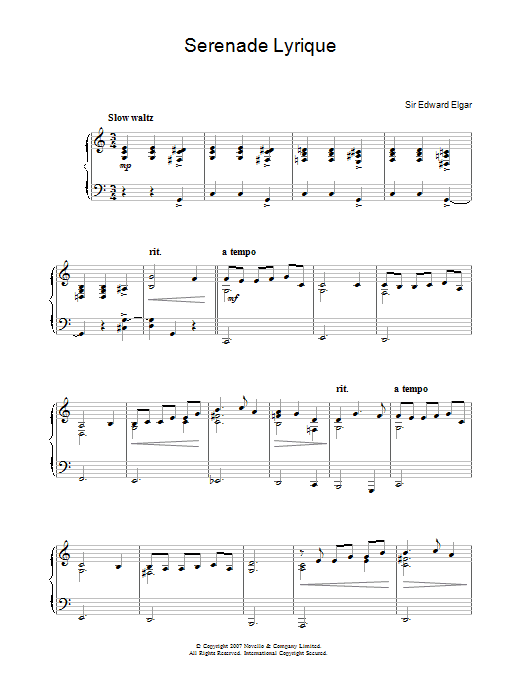 Learn to play Edward Elgar Serenade Lyrique sheet music for Easy Piano in minutes. Price: 6.9900$ Edward Elgar Serenade Lyrique sheet music notes and chords arranged for Easy Piano