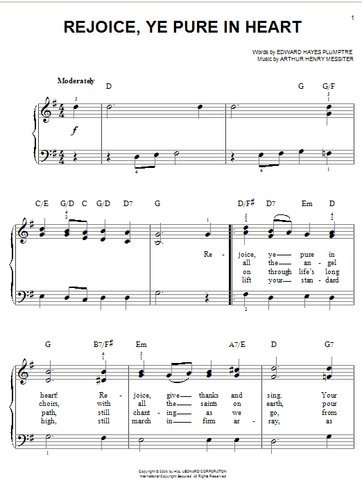 Arthur Henry Messiter Rejoice, Ye Pure In Heart sheet music notes and chords. Download Printable PDF.