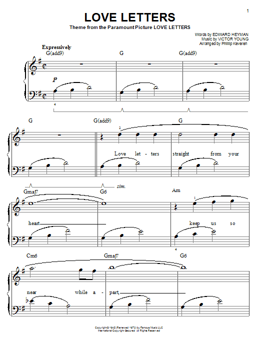 Edward Heyman Love Letters (arr. Phillip Keveren) sheet music notes and chords. Download Printable PDF.