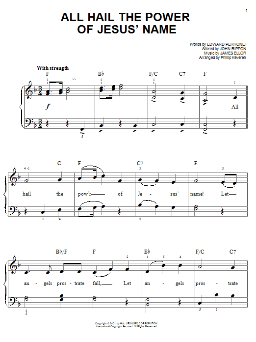 Edward Perronet All Hail The Power Of Jesus' Name sheet music notes and chords. Download Printable PDF.