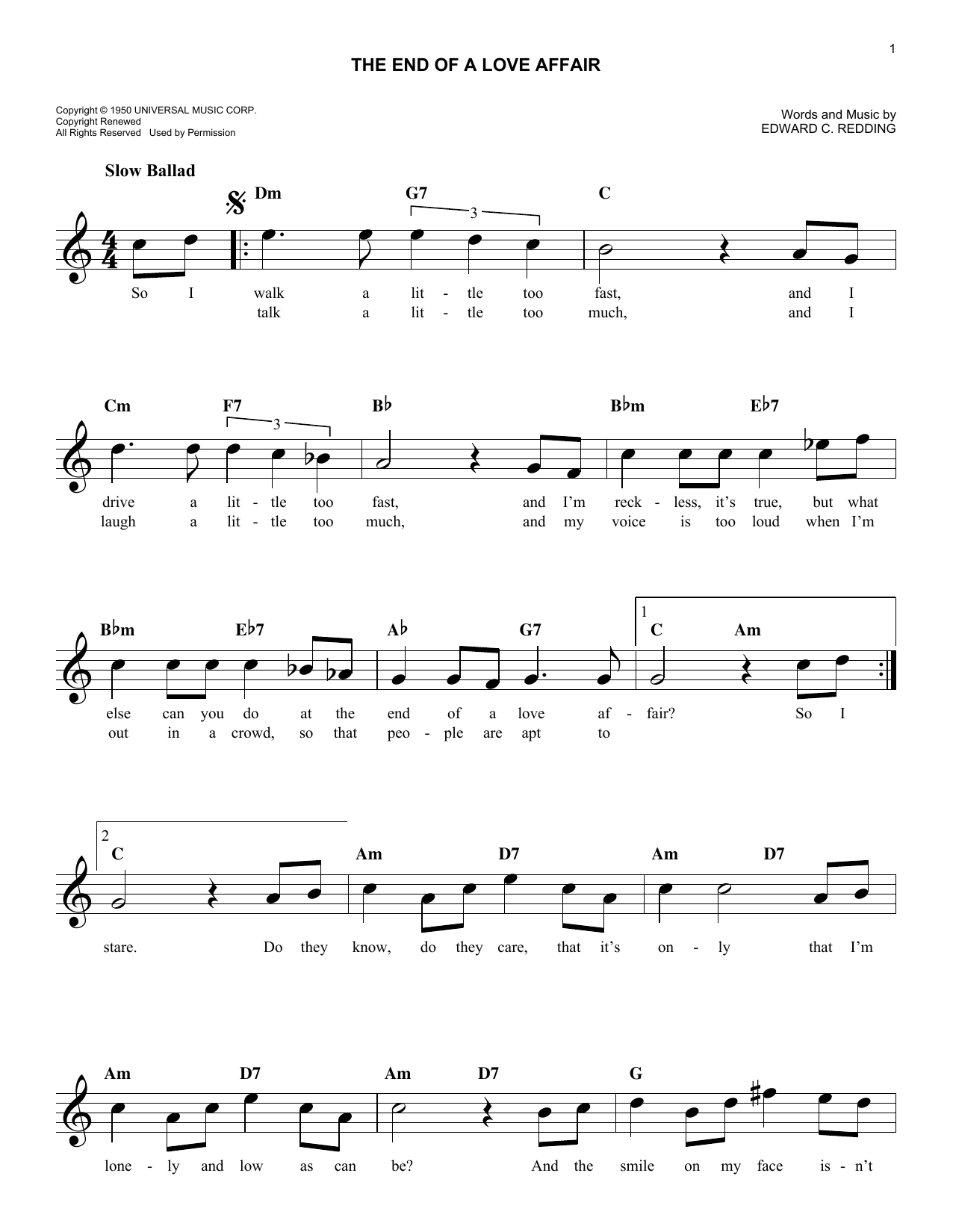 Edward C Redding The End Of A Love Affair Sheet Music Pdf Notes Chords Jazz Score Lead Sheet Fake Book Download Printable Sku 193904