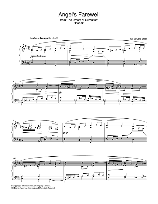 Learn to play Edward Elgar Angel's Farewell From The Dream Of Gerontius Op.38 sheet music for Piano Solo in minutes. Edward Elgar Angel's Farewell From The Dream Of Gerontius Op.38 sheet music notes and chords. Download Printable PDF.