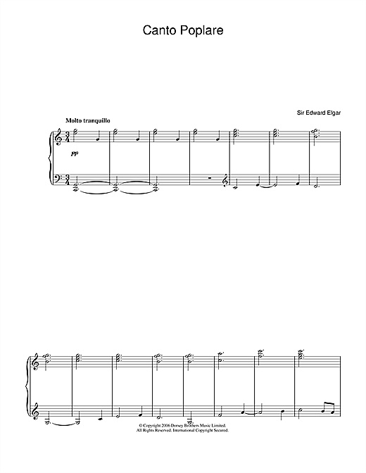 Learn to play Edward Elgar Canto Popolare (from In The South, Op.50) sheet music for Piano Solo in minutes. Edward Elgar Canto Popolare (from In The South, Op.50) sheet music notes and chords. Download Printable PDF.