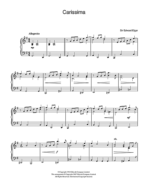Edward Elgar Carissima sheet music notes and chords. Download Printable PDF.