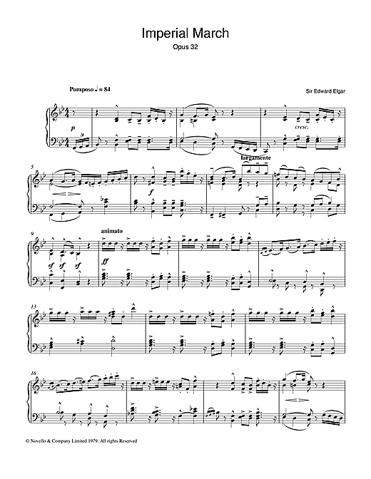 Learn to play Edward Elgar Imperial March Op. 32 sheet music for Easy Piano in minutes. Edward Elgar Imperial March Op. 32 sheet music notes and chords