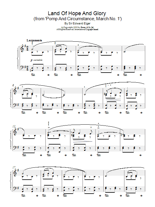 Edward Elgar Land Of Hope And Glory (Pomp And Circumstance, March No. 1) sheet music notes and chords. Download Printable PDF.