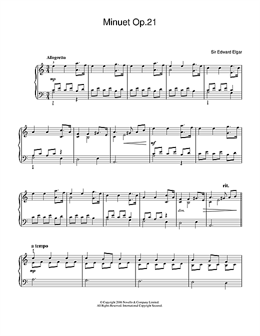Edward Elgar Minuet Op.21 sheet music notes and chords. Download Printable PDF.