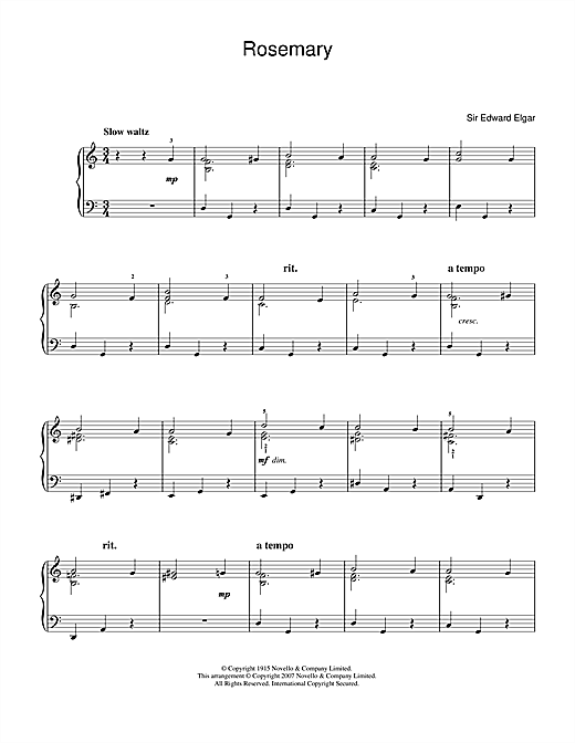 Learn to play Edward Elgar Rosemary sheet music for Easy Piano in minutes. Edward Elgar Rosemary sheet music notes and chords. Download Printable PDF.