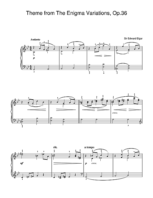 Learn to play Edward Elgar Theme from The Enigma Variations, Op.36 sheet music for Beginner Piano in minutes. Edward Elgar Theme from The Enigma Variations, Op.36 sheet music notes and chords. Download Printable PDF.