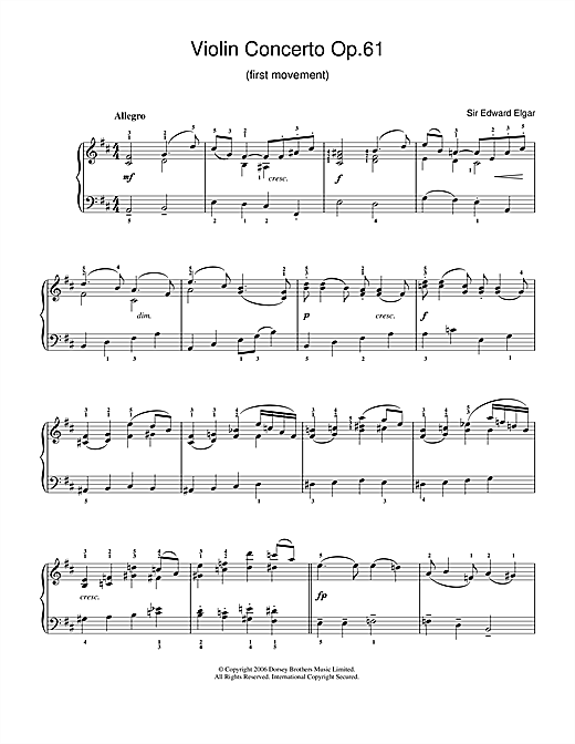 Learn to play Edward Elgar Violin Concerto Op.61 (1st Movement) sheet music for Easy Piano in minutes. Edward Elgar Violin Concerto Op.61 (1st Movement) sheet music notes and chords. Download Printable PDF.