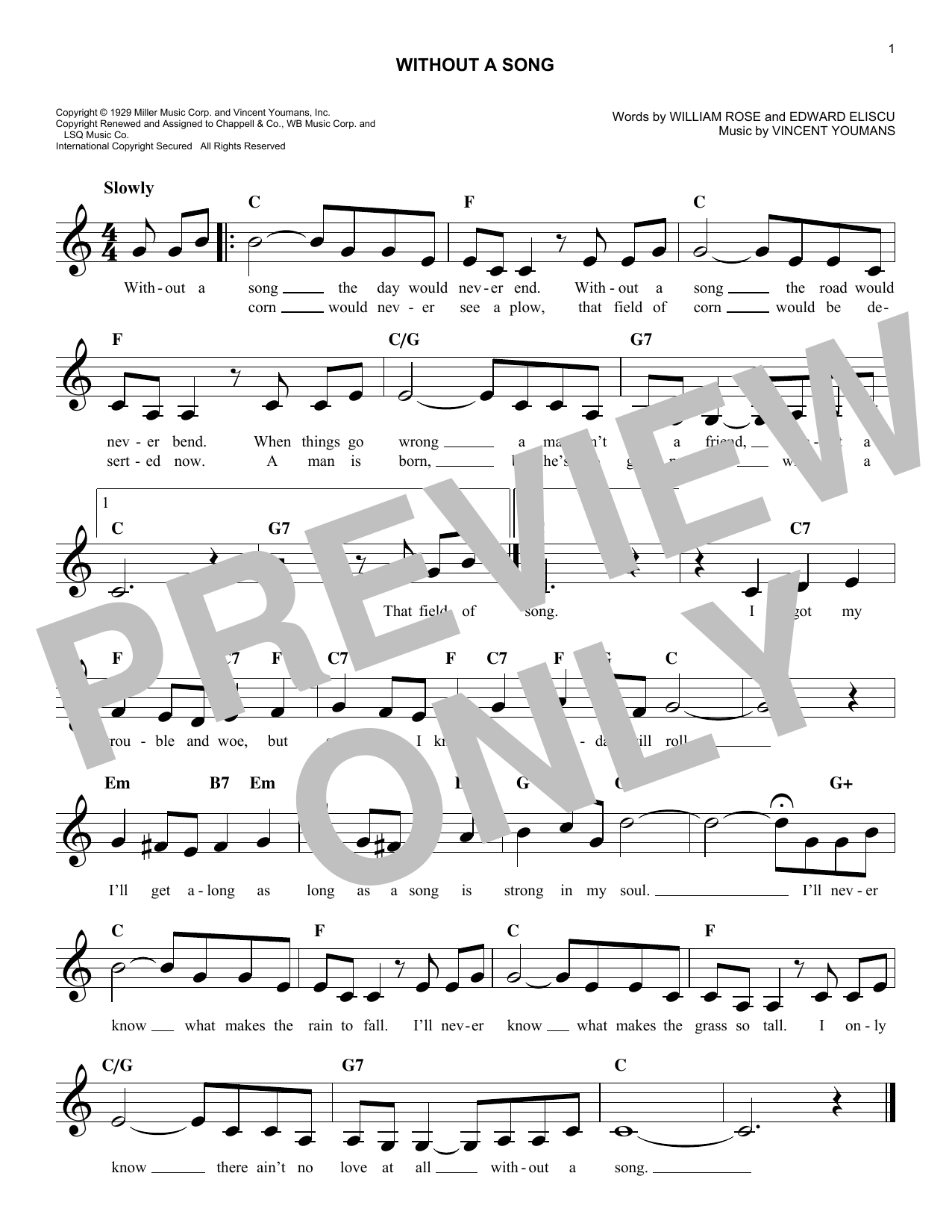 Edward Eliscu Without A Song sheet music notes and chords arranged for Easy Lead Sheet / Fake Book