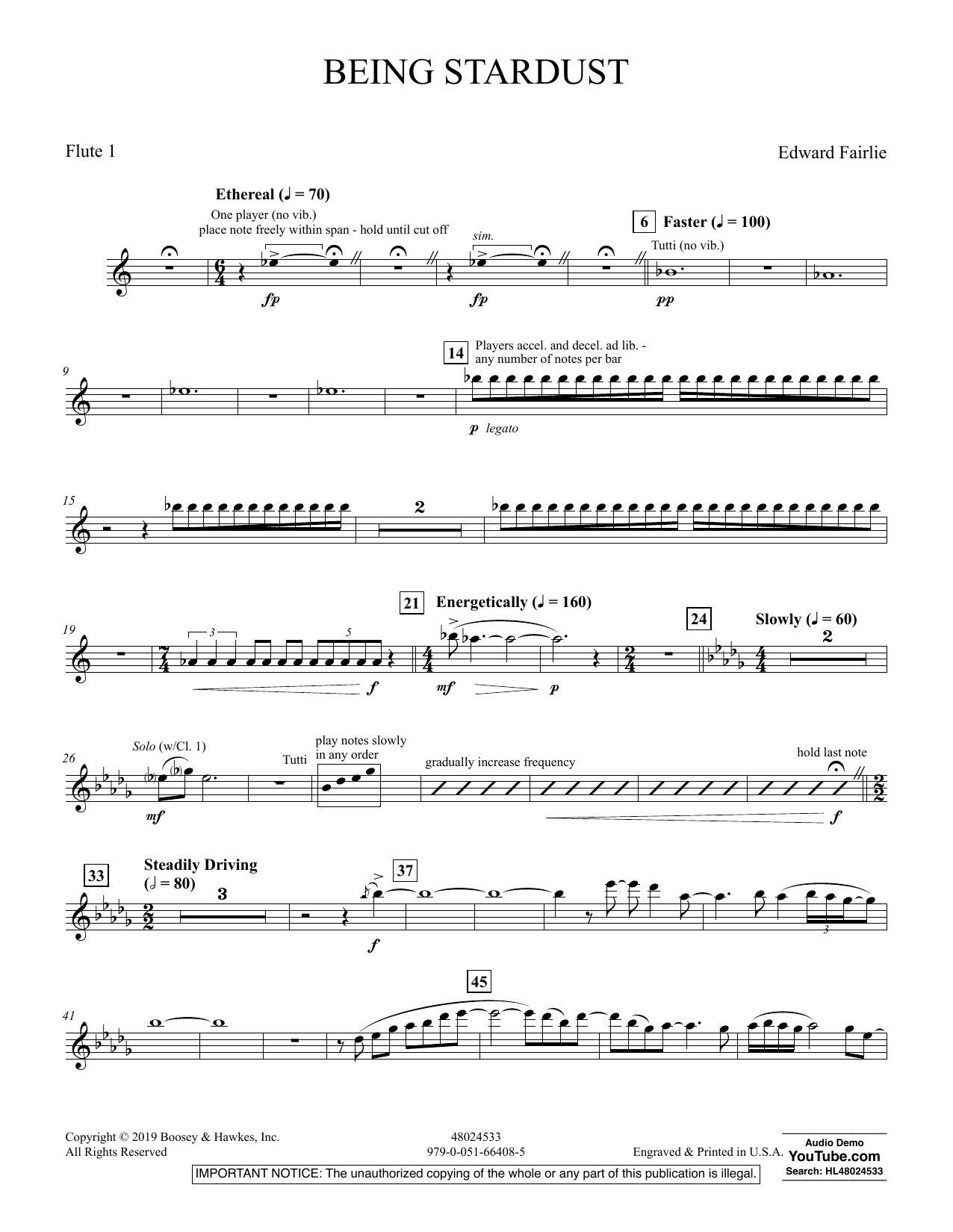 Edward Fairlie Being Stardust Flute 1 Sheet Music Pdf Notes Chords Concert Score Concert Band Download Printable Sku 413521