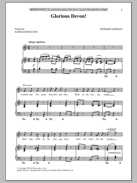 Learn to play Edward German Glorious Devon sheet music for Piano & Vocal in minutes. Price: 6.9900$ Edward German Glorious Devon sheet music notes and chords arranged for Piano & Vocal