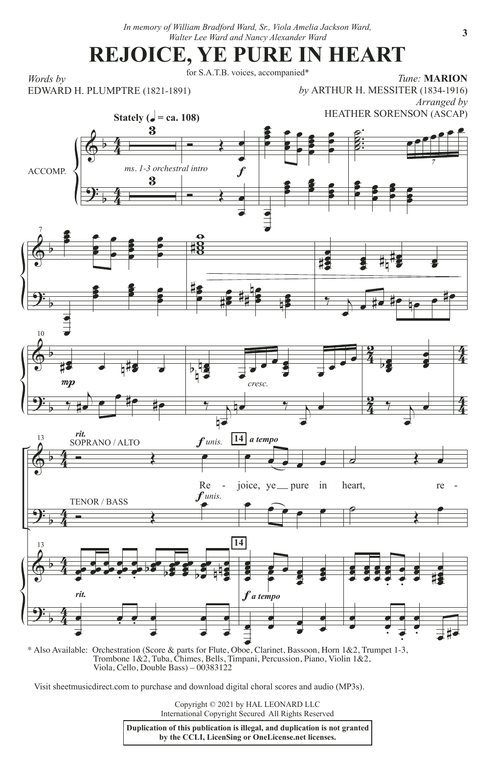 Edward H. Plumptre Rejoice, Ye Pure In Heart (arr. Heather Sorenson) sheet music notes and chords arranged for SATB Choir