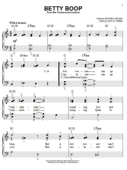 Edward Heyman Betty Boop sheet music notes and chords arranged for Lead Sheet / Fake Book