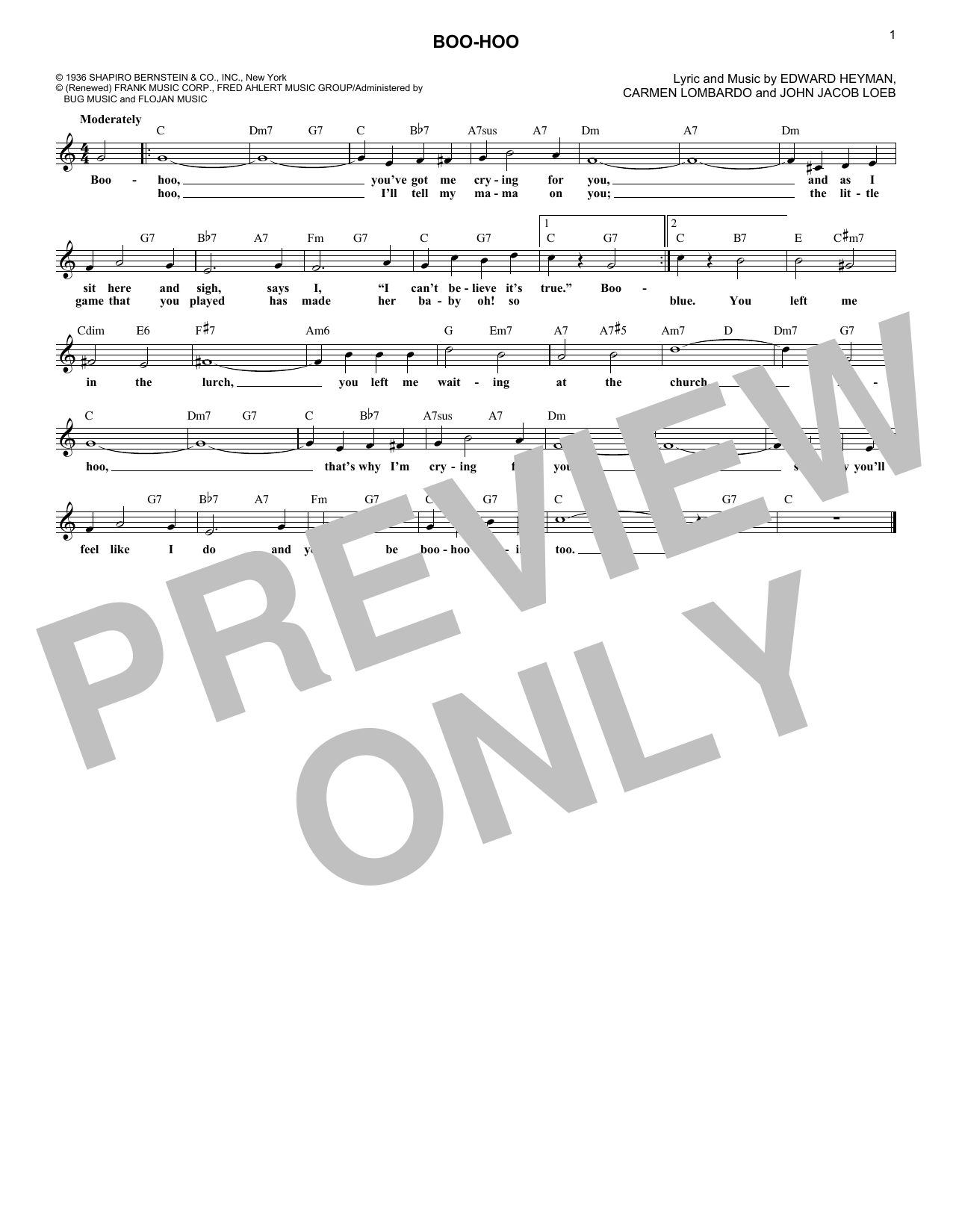 Edward Heyman Boo-Hoo sheet music notes and chords. Download Printable PDF.