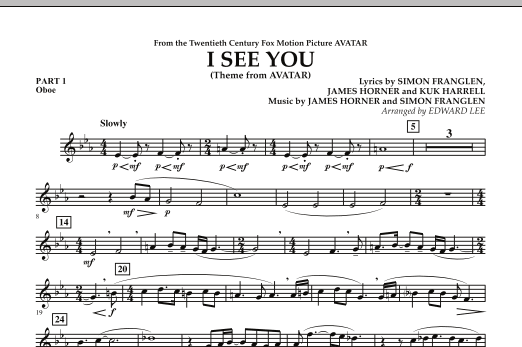 Edward Lee I See You (Theme from Avatar) - Pt.1 - Oboe sheet music notes and chords. Download Printable PDF.