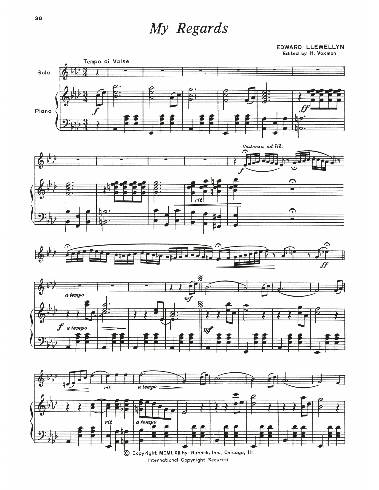 Edward Llewellyn My Regards sheet music notes and chords. Download Printable PDF.