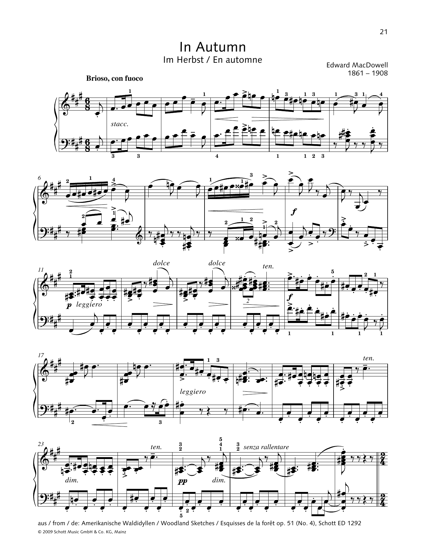 Learn to play Edward MacDowell In Autumn sheet music for Piano Solo in minutes. Price: 6.9900$ Edward MacDowell In Autumn sheet music notes and chords arranged for Piano Solo