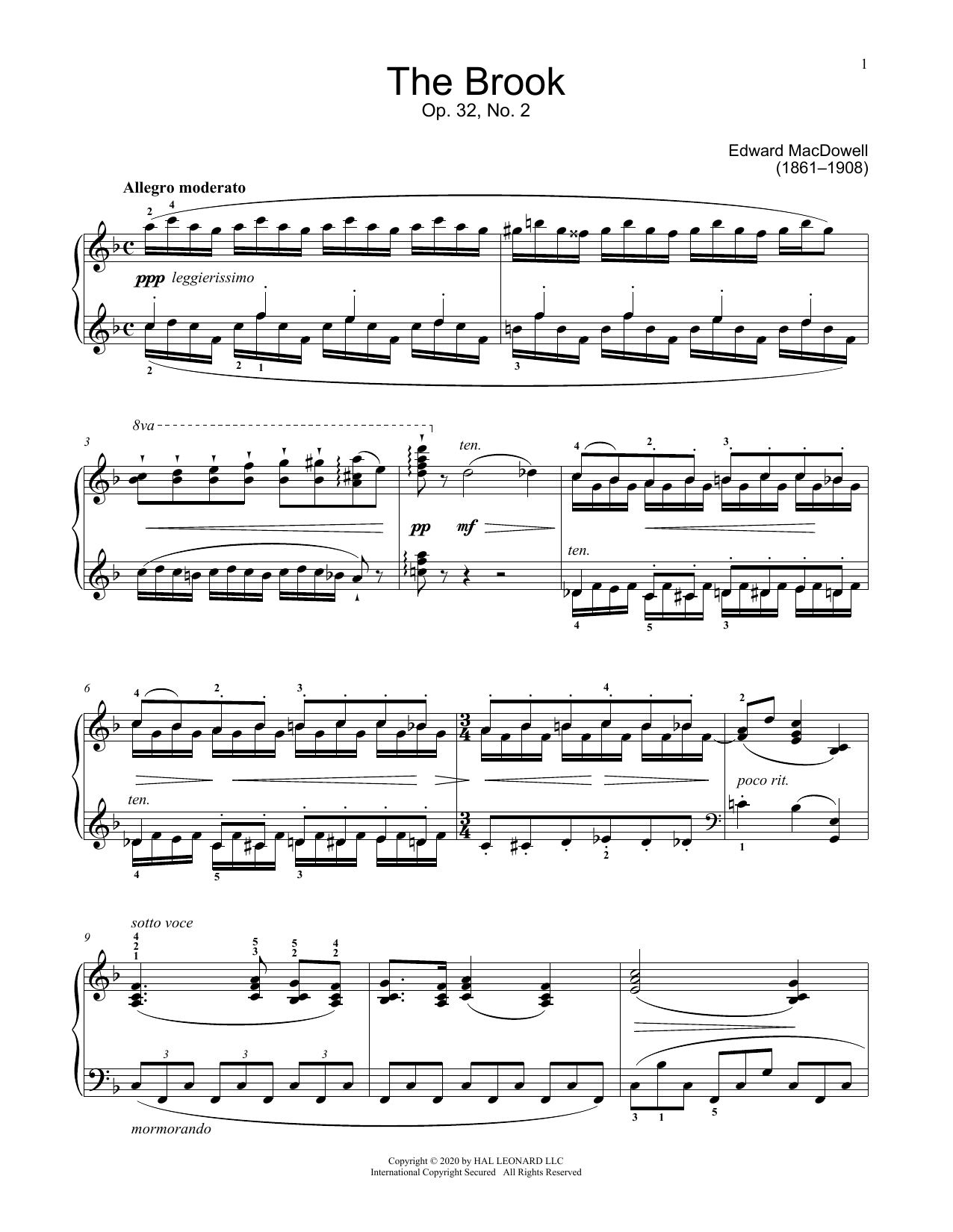 Learn to play Edward MacDowell The Brook, Op. 32, No. 2 sheet music for Educational Piano in minutes. Price: 6.9900$ Edward MacDowell The Brook, Op. 32, No. 2 sheet music notes and chords arranged for Educational Piano