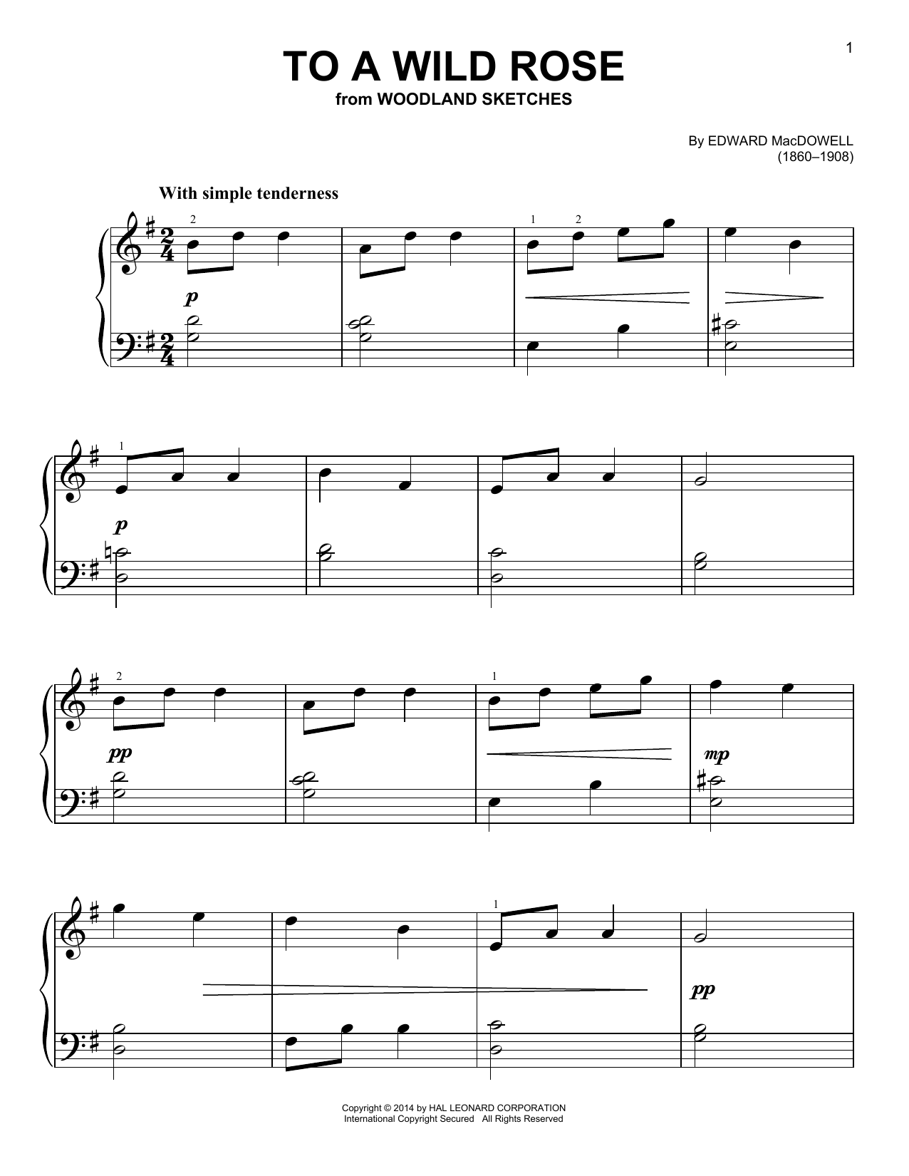 Edward MacDowell To A Wild Rose sheet music notes and chords. Download Printable PDF.