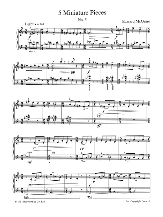 Learn to play Edward McGuire Five Miniature Pieces: No. 5 sheet music for Piano Solo in minutes. Price: 6.9900$ Edward McGuire Five Miniature Pieces: No. 5 sheet music notes and chords arranged for Piano Solo