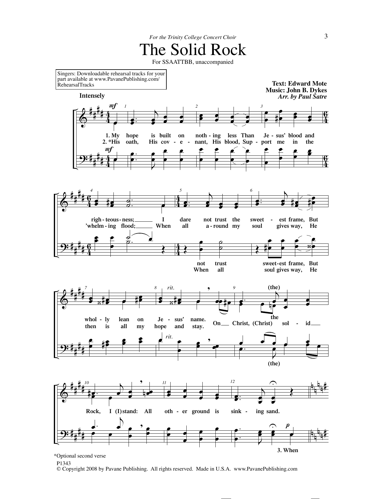 Learn to play Edward Mote The Solid Rock (arr. Paul Satre) sheet music for SATB Choir in minutes. Price: 3.9900$ Edward Mote The Solid Rock (arr. Paul Satre) sheet music notes and chords arranged for SATB Choir
