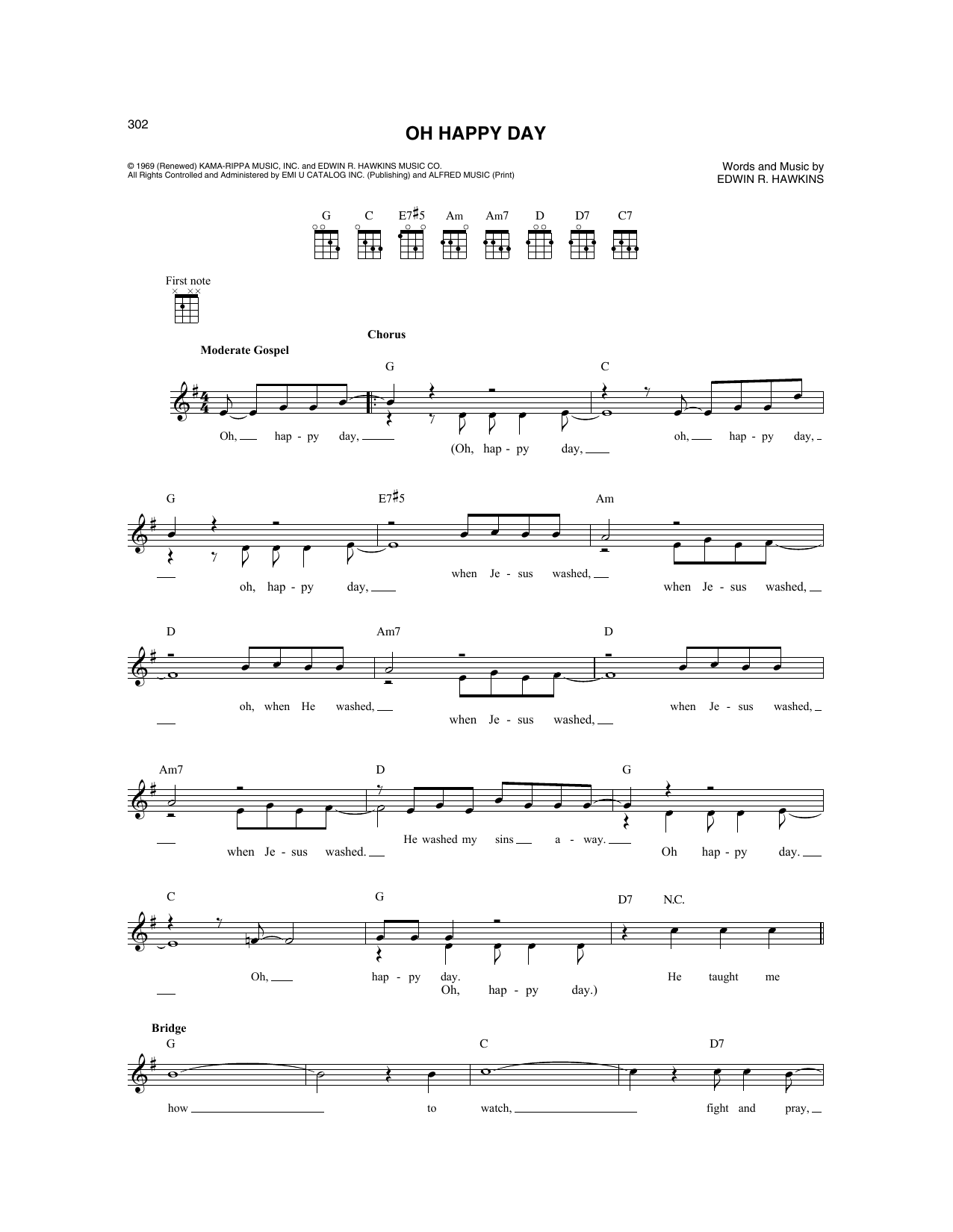 Edwin R. Hawkins Oh Happy Day sheet music notes and chords. Download Printable PDF.