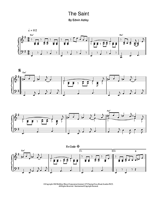 Edwin Astley The Saint sheet music notes and chords. Download Printable PDF.