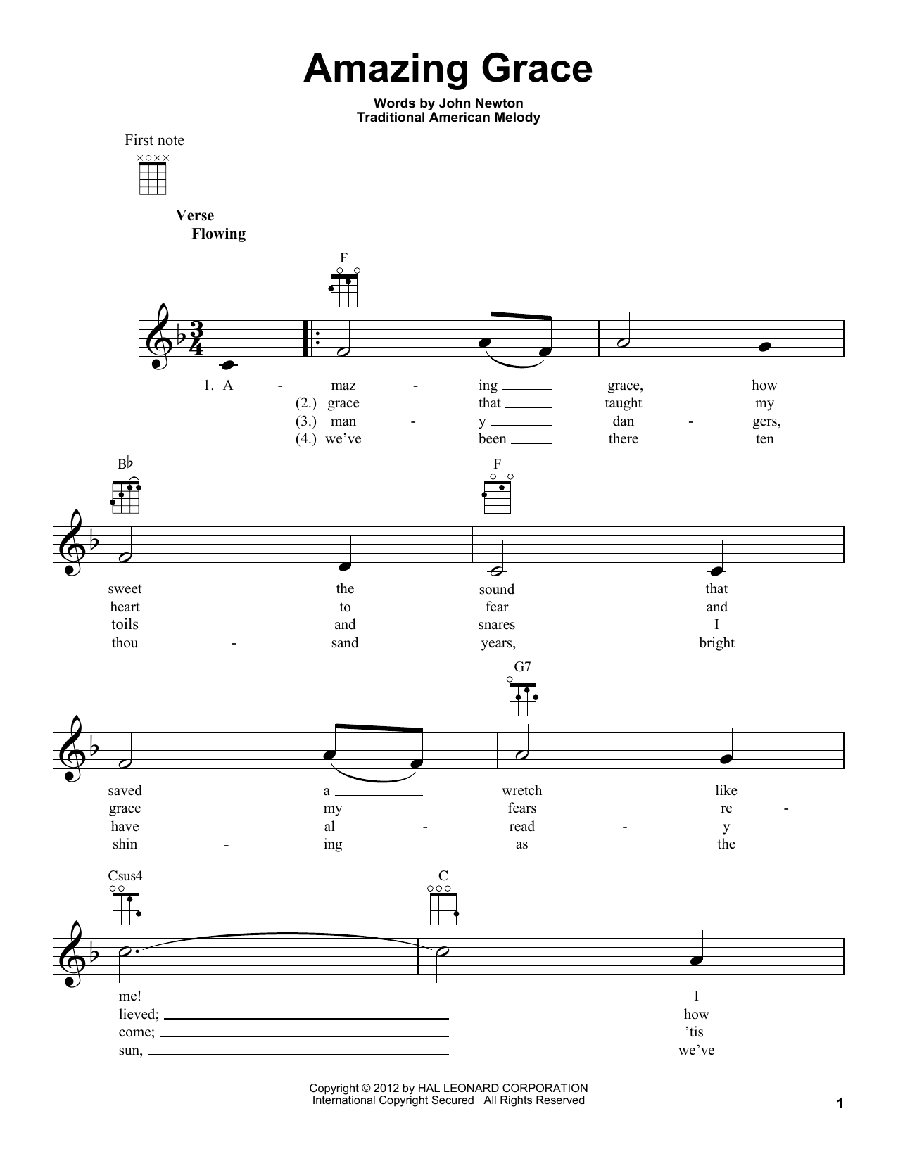 Traditional Amazing Grace Sheet Music Pdf Notes Chords Folk Score Piano Chords Lyrics Download Printable Sku