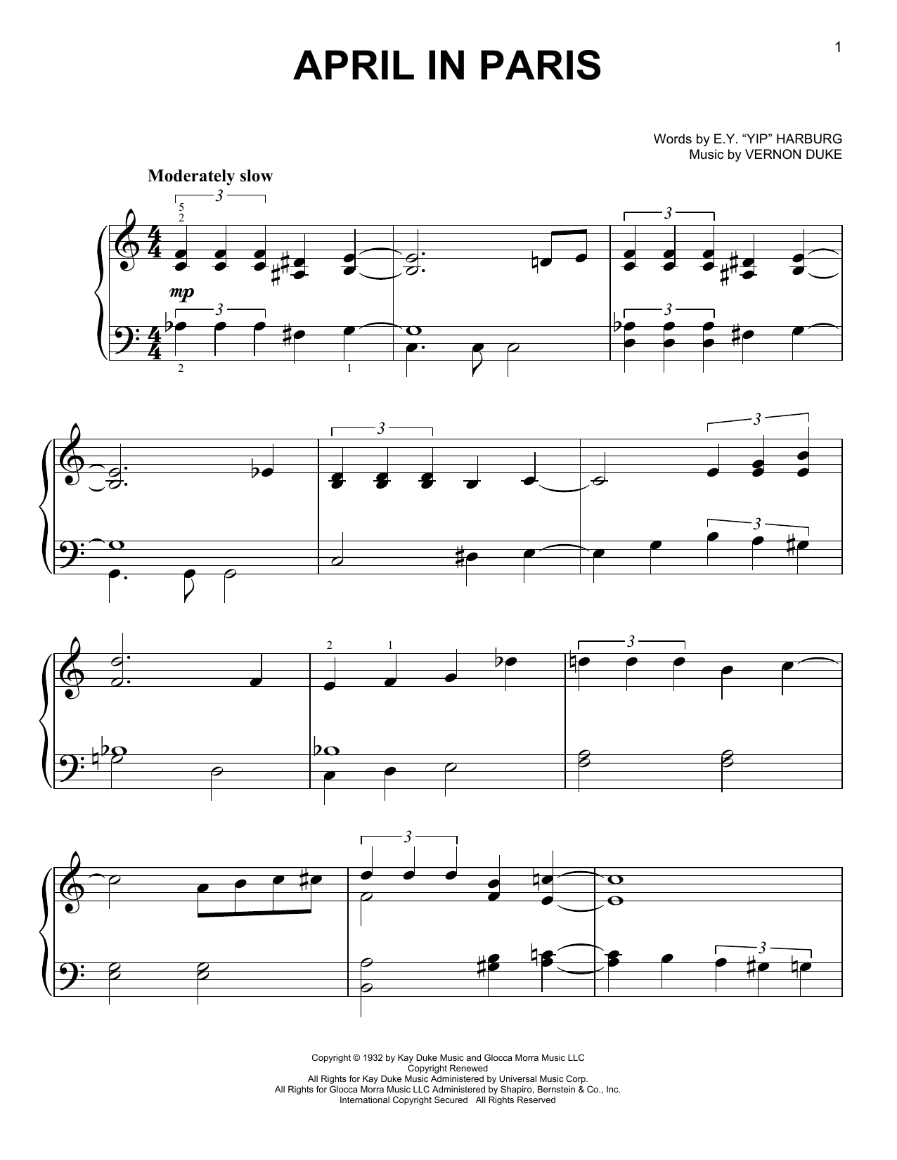 E Y Yip Harburg April In Paris Sheet Music Pdf Notes Chords Pop Score Easy Piano Download Printable Sku