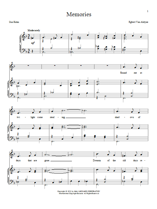 Egbert Van Alstyne Memories sheet music notes and chords. Download Printable PDF.