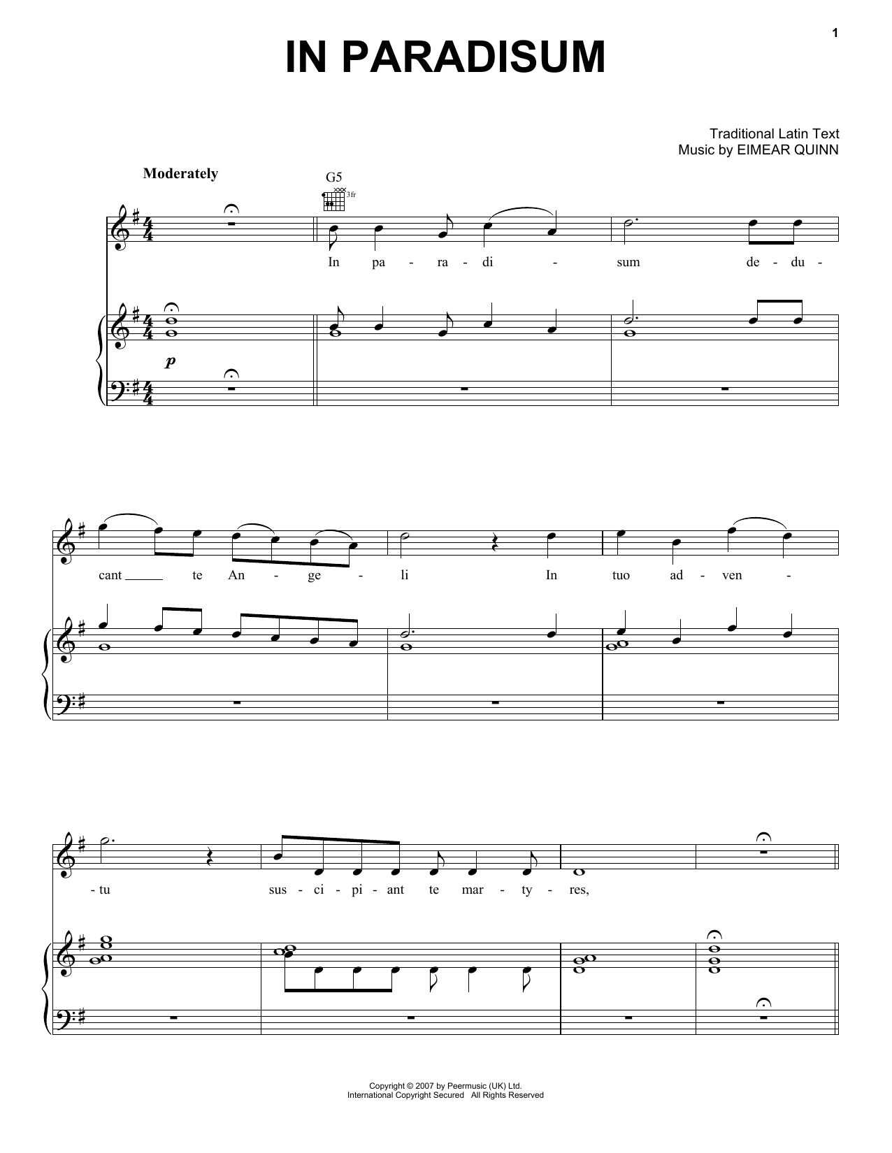 Learn to play Eimear Quinn In Paradisum sheet music for Piano, Vocal & Guitar (Right-Hand Melody) in minutes. Eimear Quinn In Paradisum sheet music notes and chords. Download Printable PDF.