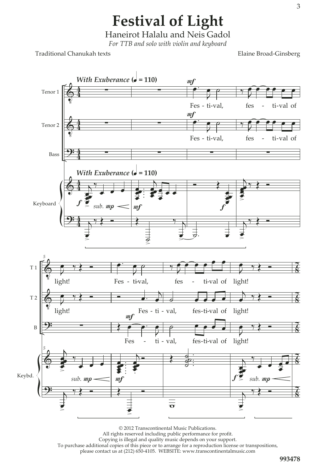 Elaine Broad-Ginsberg Festival Of Light sheet music notes and chords. Download Printable PDF.