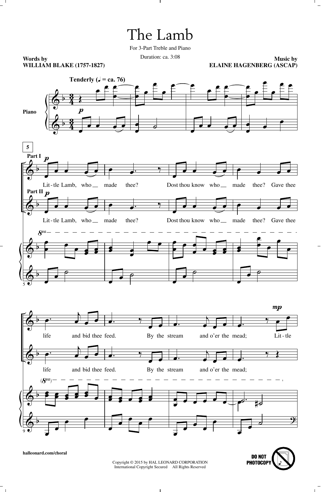 Elaine Hagenberg The Lamb sheet music notes and chords. Download Printable PDF.