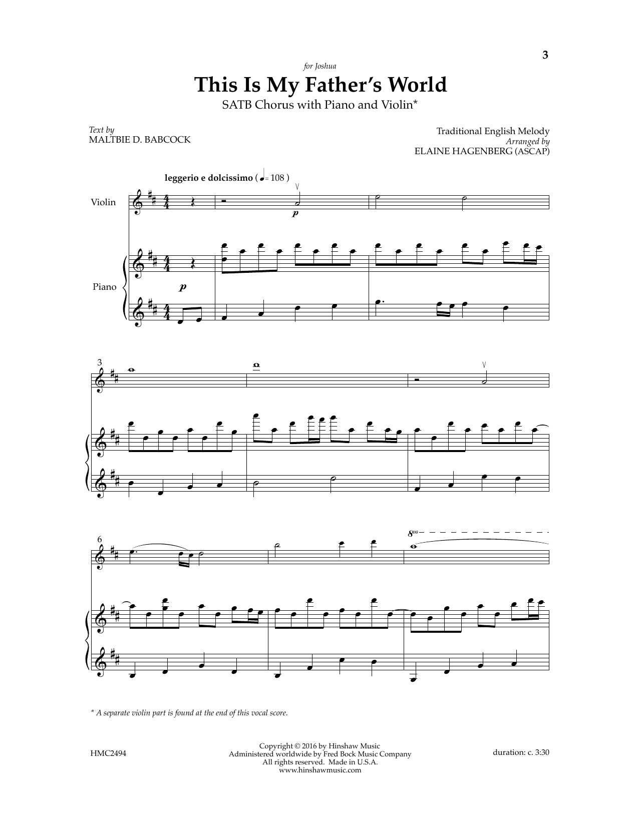 Learn to play Elaine Haggenberg This Is My Father's World sheet music for SATB Choir in minutes. Price: 4.7900$ Elaine Haggenberg This Is My Father's World sheet music notes and chords arranged for SATB Choir