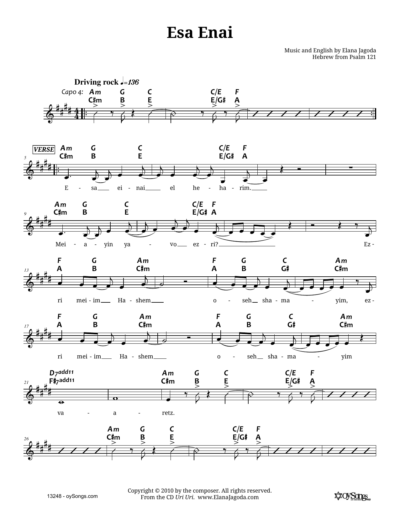 Elana Jagoda Esa Enai sheet music notes and chords. Download Printable PDF.