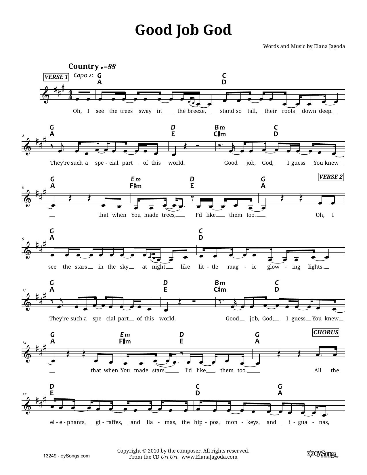 Elana Jagoda Good Job God sheet music notes and chords. Download Printable PDF.