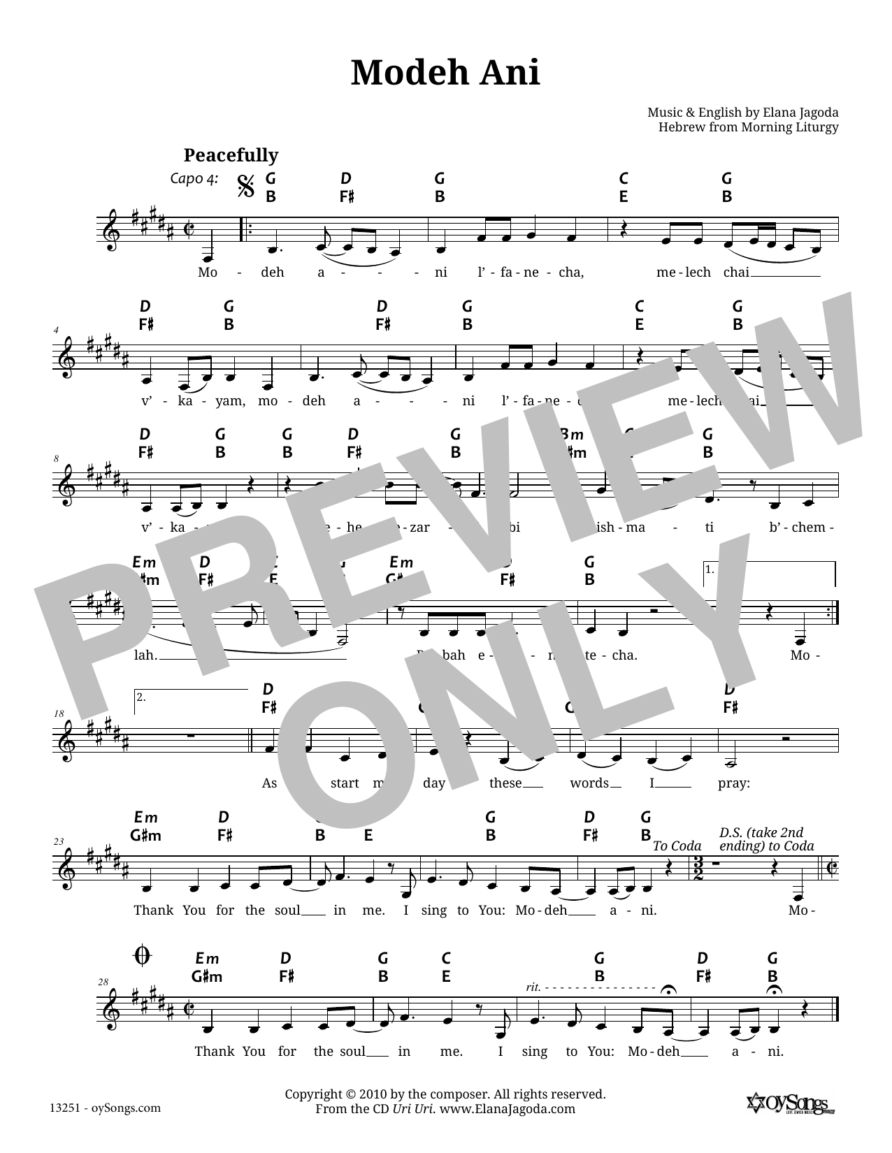 Elana Jagoda Modeh Ani sheet music notes and chords. Download Printable PDF.