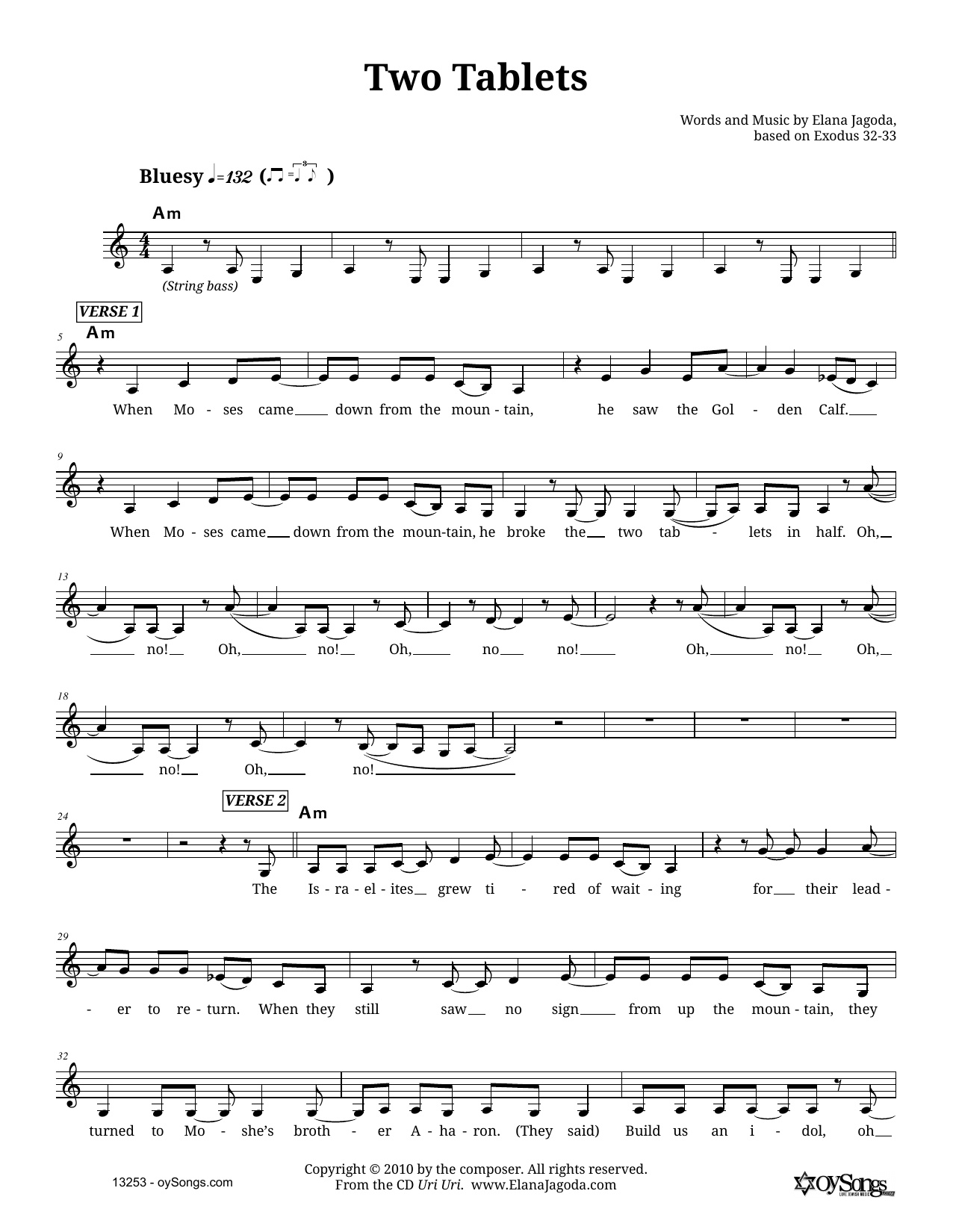 Elana Jagoda Two Tablets sheet music notes and chords. Download Printable PDF.