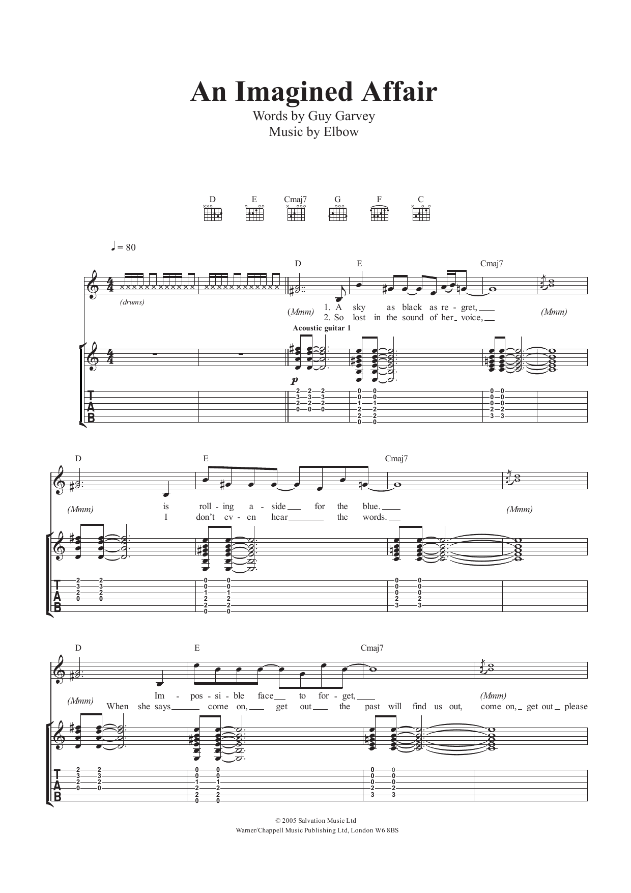 Elbow An Imagined Affair sheet music notes and chords. Download Printable PDF.