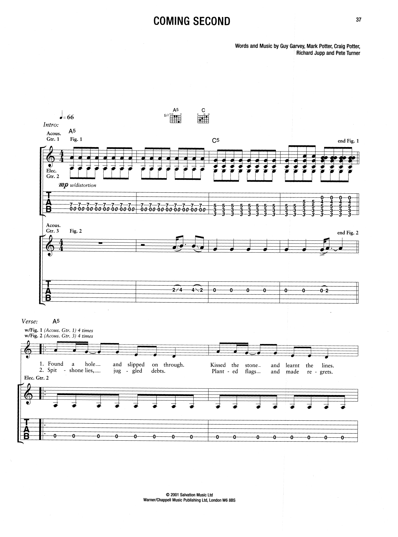 Elbow Coming Second sheet music notes and chords. Download Printable PDF.