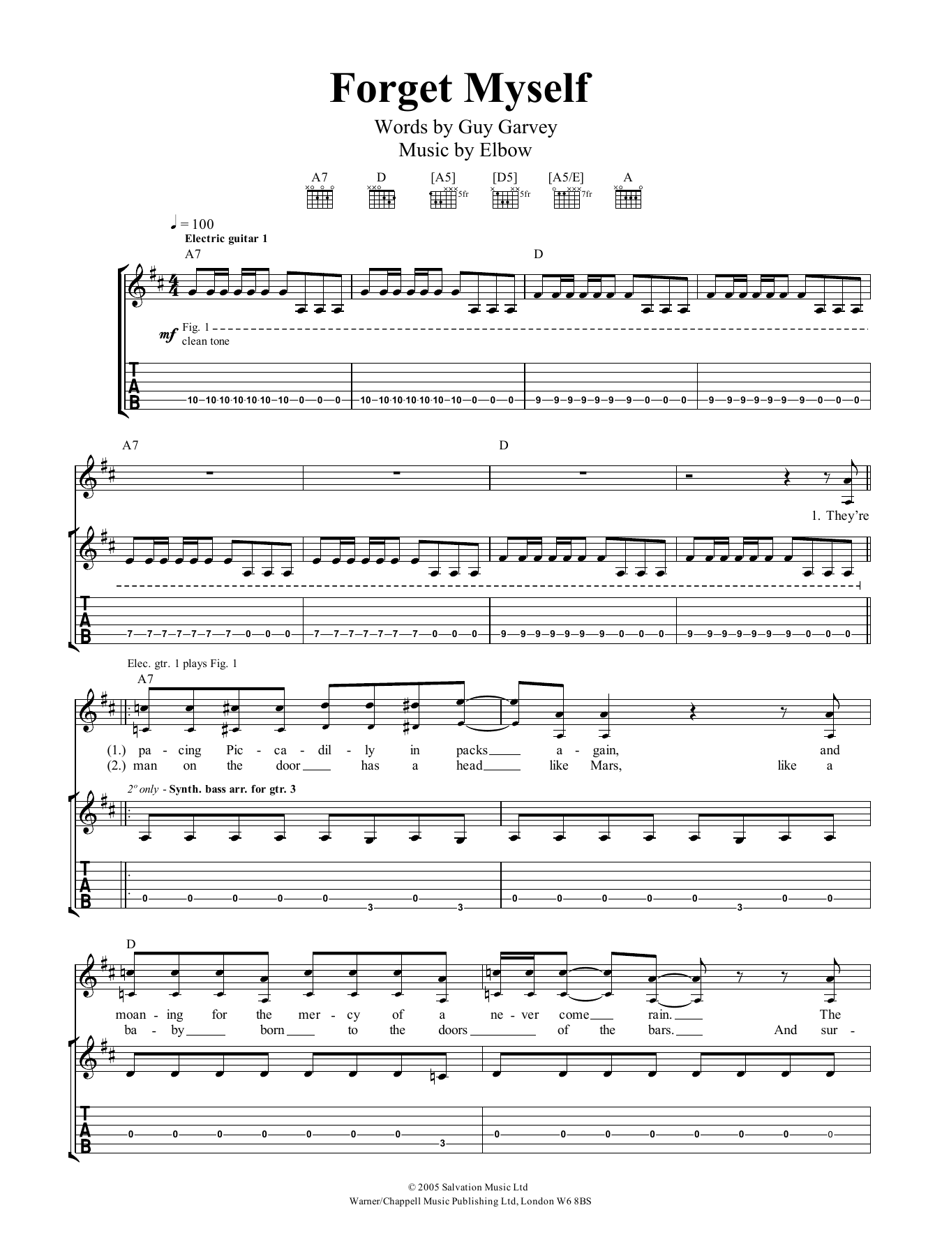 Elbow Forget Myself sheet music notes and chords. Download Printable PDF.