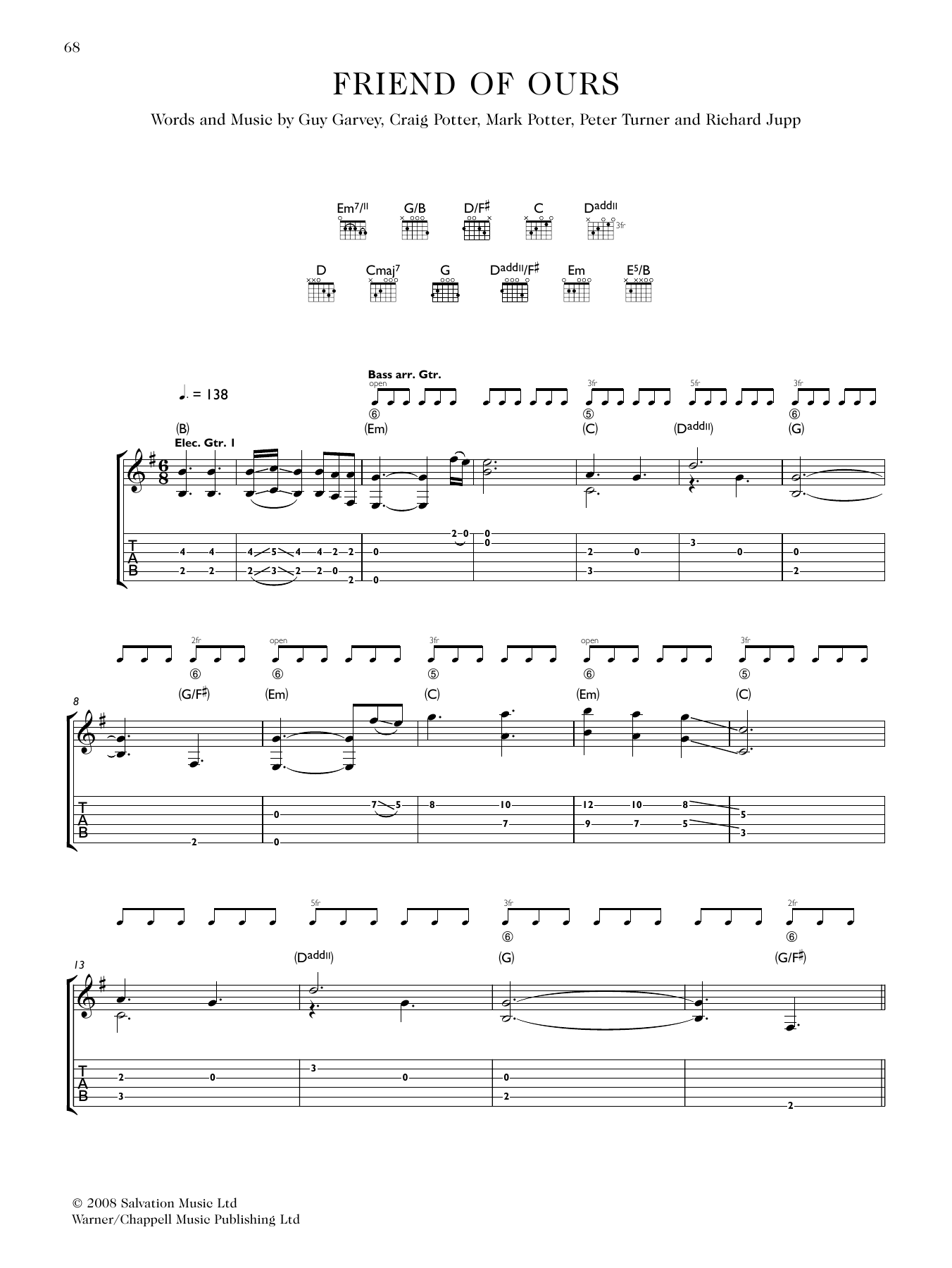 Elbow Friend Of Ours sheet music notes and chords. Download Printable PDF.