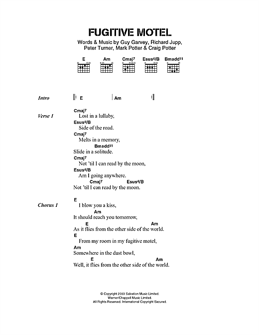 Elbow Fugitive Motel sheet music notes and chords. Download Printable PDF.