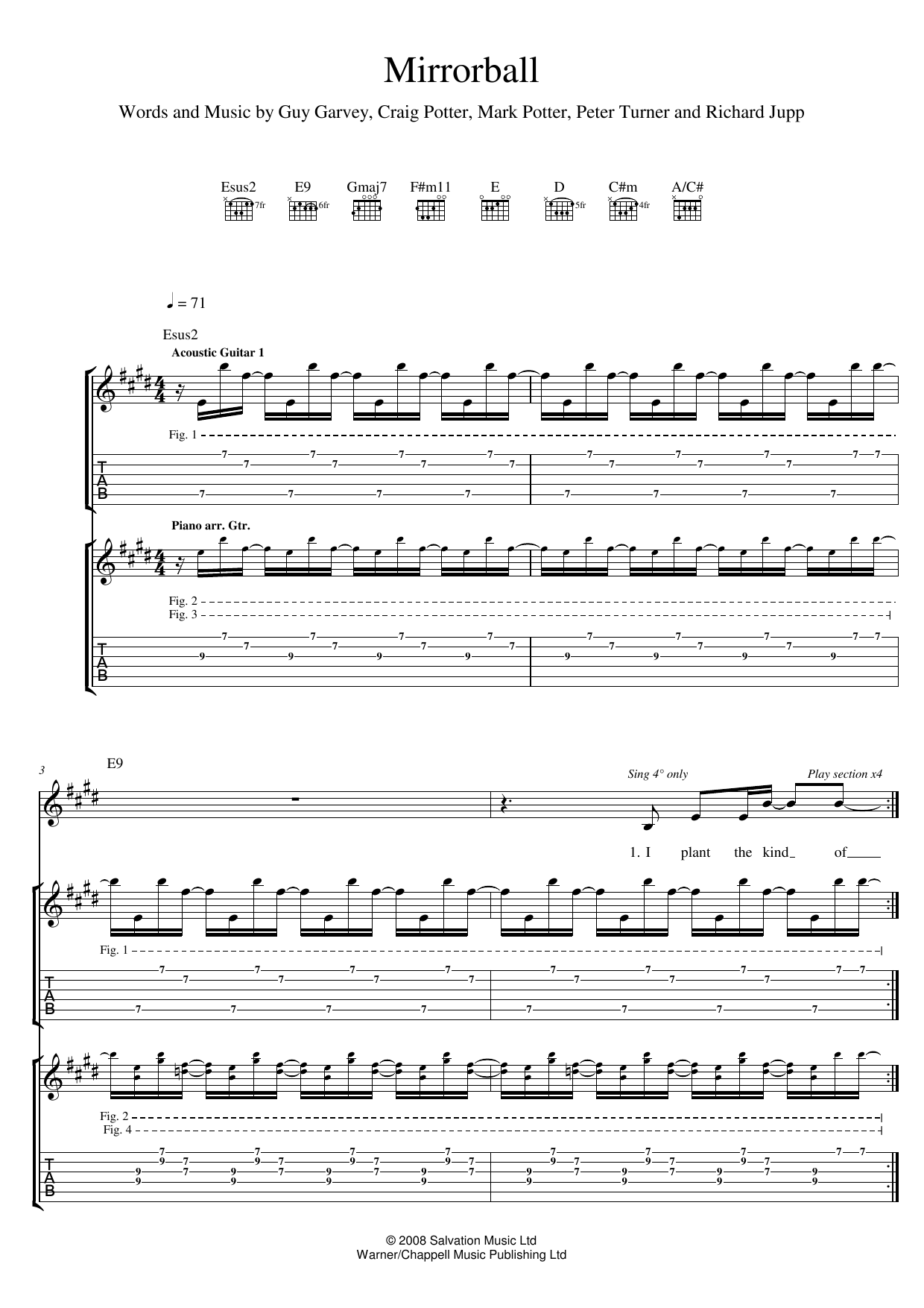 Elbow Mirrorball sheet music notes and chords. Download Printable PDF.