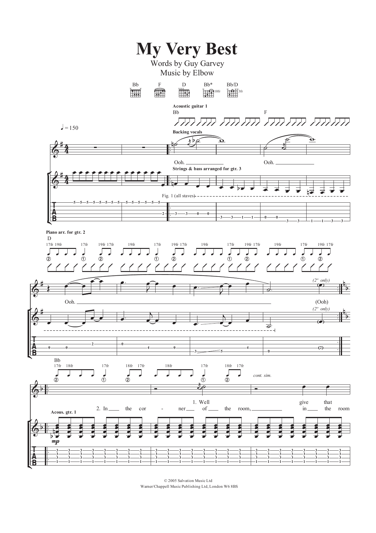 Elbow My Very Best sheet music notes and chords. Download Printable PDF.