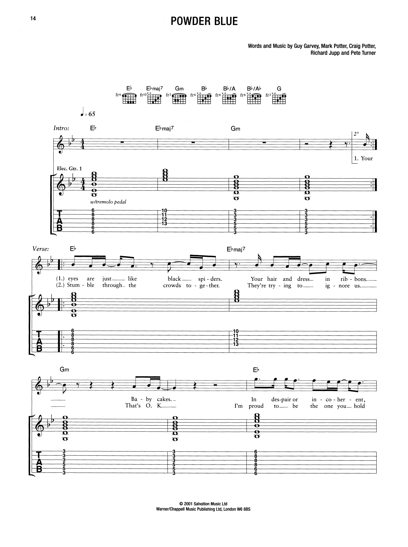 Elbow Powder Blue sheet music notes and chords. Download Printable PDF.