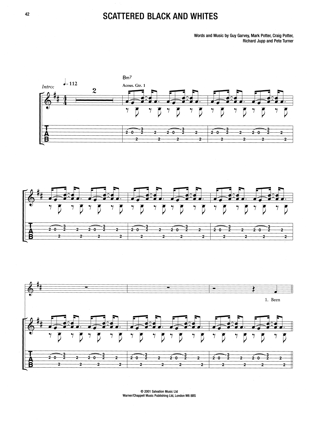 Learn to play Elbow Scattered Black And Whites sheet music for Guitar Tab in minutes. Price: 6.9900$ Elbow Scattered Black And Whites sheet music notes and chords arranged for Guitar Tab